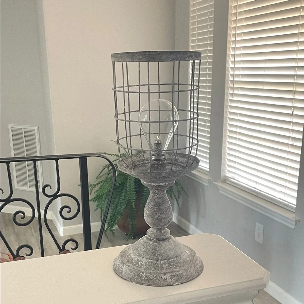Farmhouse Rustic Gray Cage Lamp